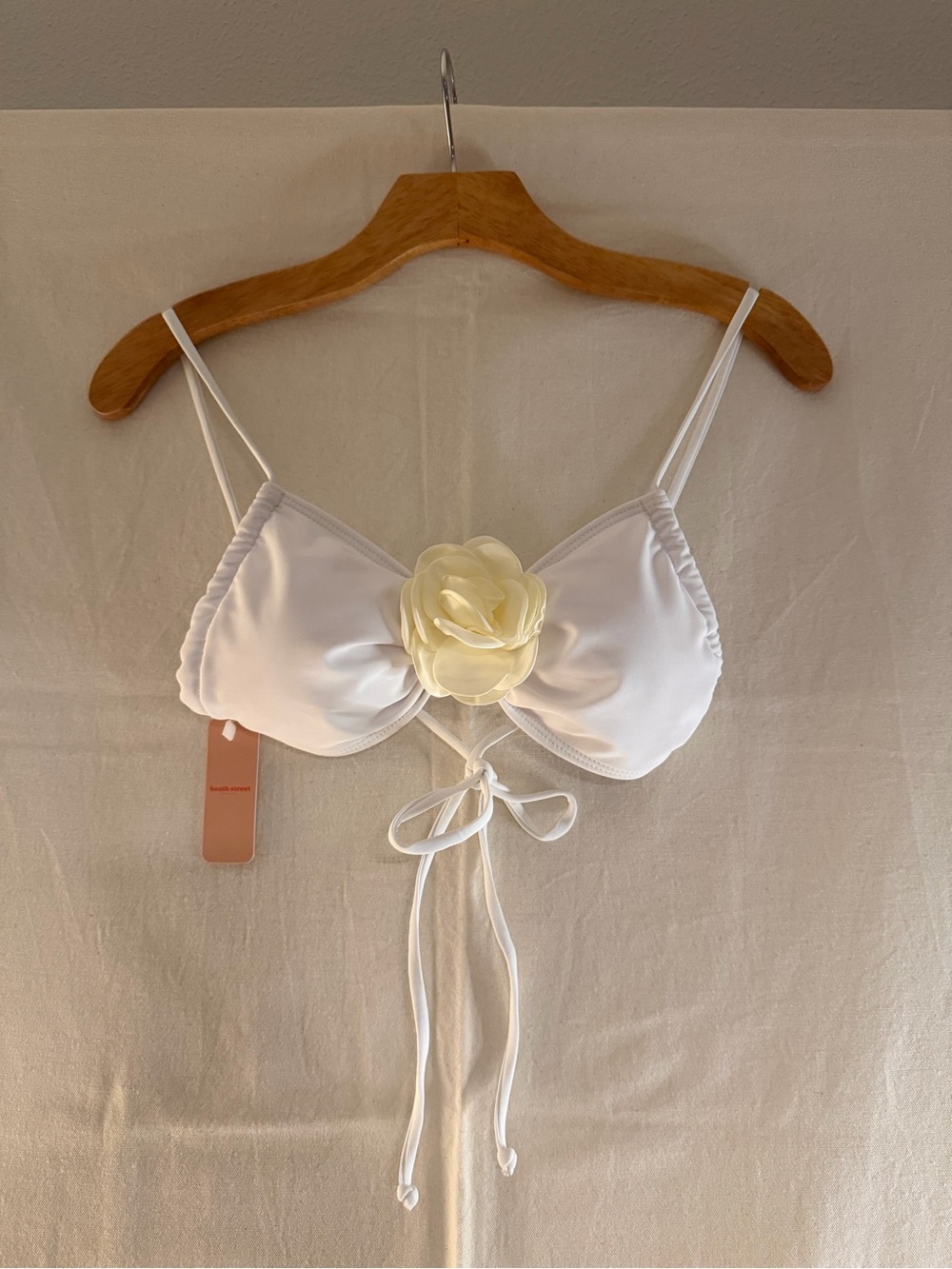 White Floral-Accent Bralette/Swim Tie-Front Top
